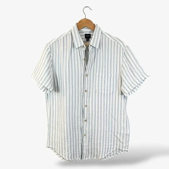 J. Crew Factory Slim Gauze Shirt Men’s Size M Blue White Stripe Button Up Preppy - Picture 1 of 8
